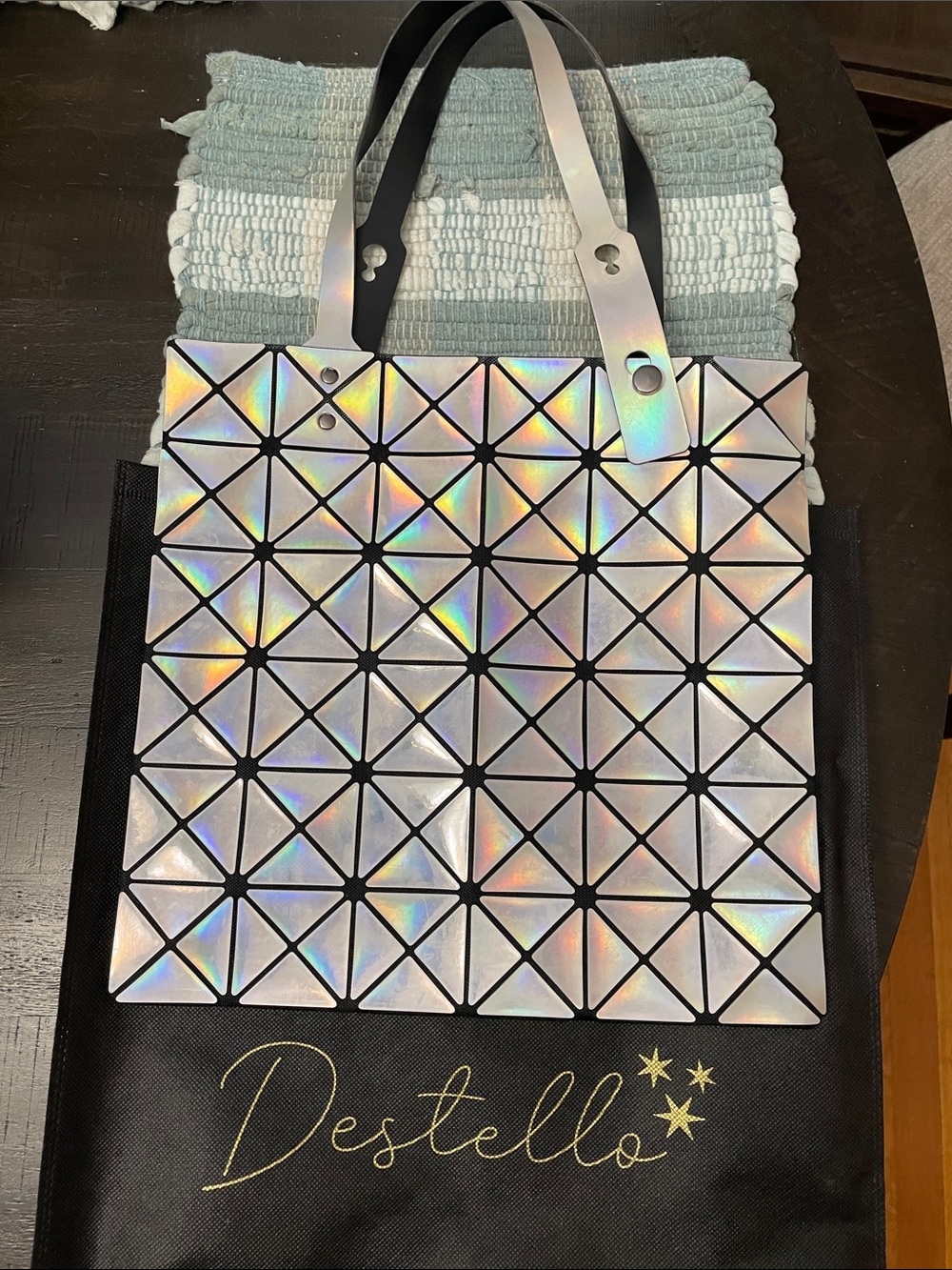 Holographic Geometric Tote Bag - Iridescent Silver